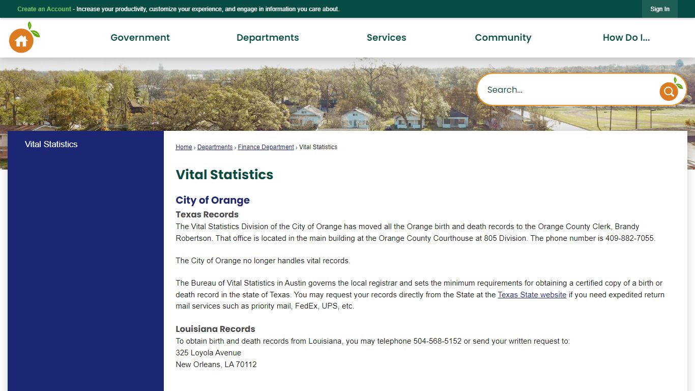 Vital Statistics | Orange, TX